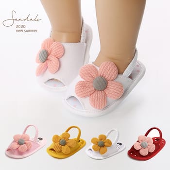Baby Girls Fabric Non-Slip First Walkers Flat Sole Sunflower Sandals (0-15 months)
