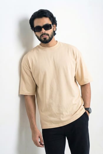 Solid Drop Shoulder T-shirt - Beige