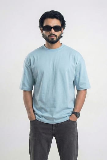Solid Drop Shoulder T-shirt - Stone Blue