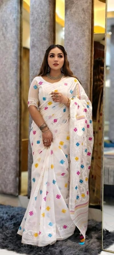 Half Silk Jamdani Print Saree - Image 2