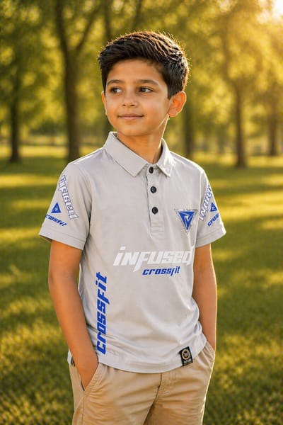 Kids Lycra Cotton Polo T-Shirt (Ages 3–8) – Soft, Breathable & Stretchable - Image 1