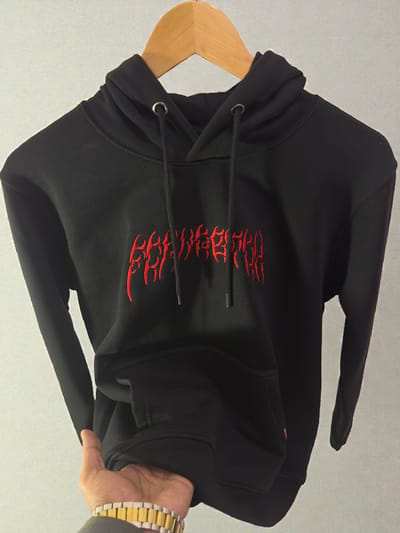 Blood-red embroidered artwork Premium hoodie - Image 1