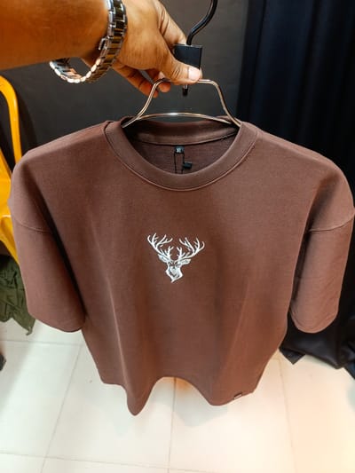 White Deer //unisex // Coffee colour Oversized t-shirt - Image 1