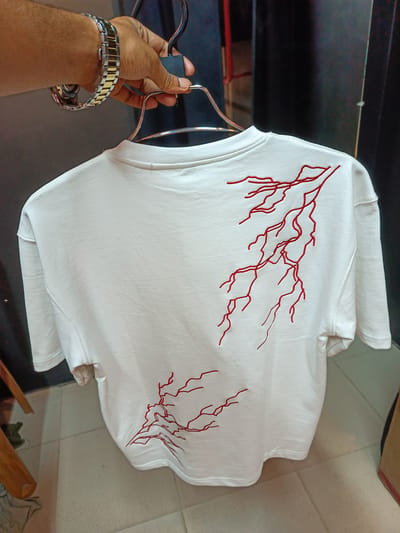 Blood-Red Embroidered Artwork// unisex// BLACK Oversized tee - Image 5