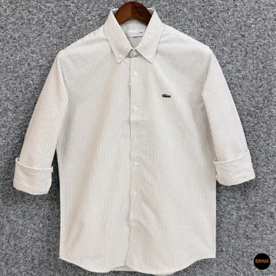 Lacoste Regular Fit Beige Striped Oxford Shirt