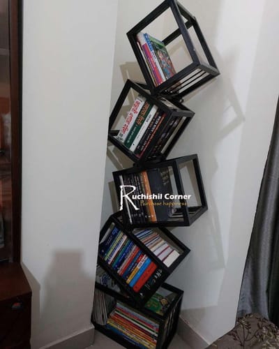 মডার্ন জিগজ্যাগ বুকশেল্ফ – ক্রিয়েটিভ কর্নার স্টোরেজ সলিউশন