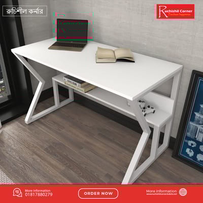 Modern White Z-Frame Study & Office Desk with Shelf