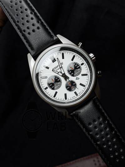EDIFICE CLASSIC TRI-SUBDIAL WHITE DIAL BLACK BELT