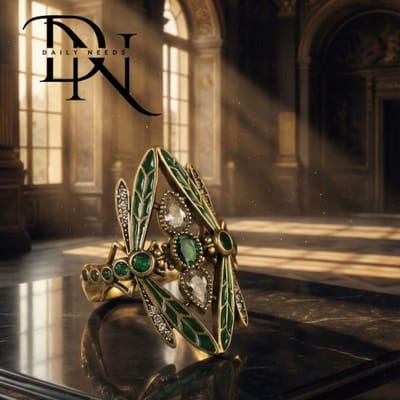 Retro Bohemian Green Dragonfly Adjustable Ring for Women – Vintage Diamond Open Finger Ring