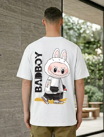Bad Boy Cartoon Bunny Graphic Back Print T-Shirt