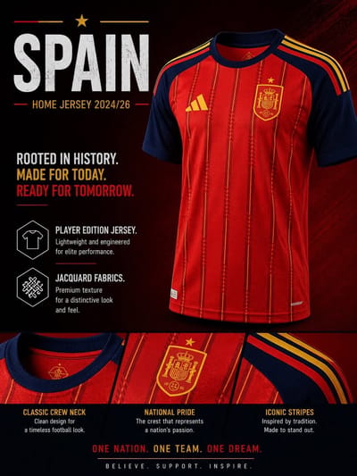 Spain World Cup 2026 Home Kit - Player Edition Half Sleeve.