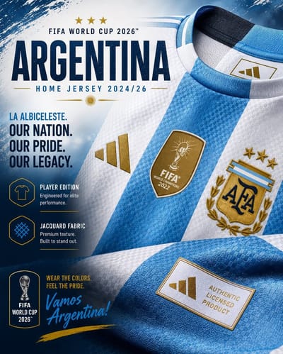 Argentina World Cup 2026 Home Kit - Player Edition Half Sleeve.