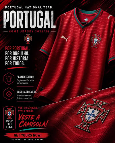 Portugal World Cup 2026 Home Kit - Player Edition Half Sleeve.