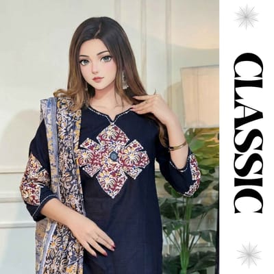 Classic Black Printed Three Piece