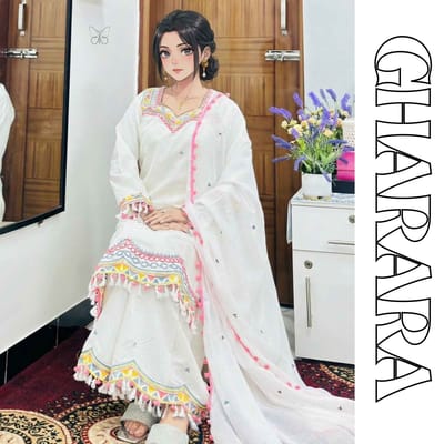 Pakistani Inspired White Gharara Traditional Dress