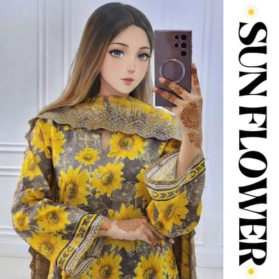 Sunflower Print Yellow Three Piece
