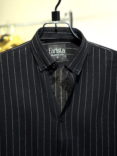 Jet black striped men’s shirt - Image 1