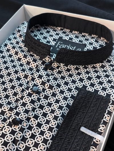 Black and White Print Panjabi - Image 2