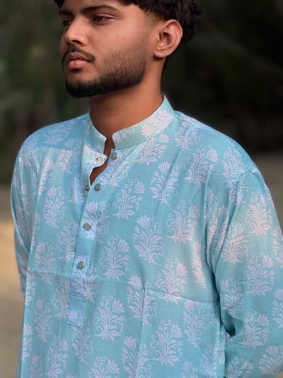 Sky Blue Printed Panjabi - Image 3