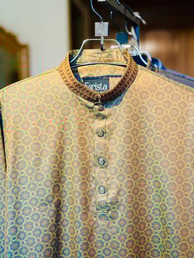 Royal Olive Golden Printed Panjabi - Image 1