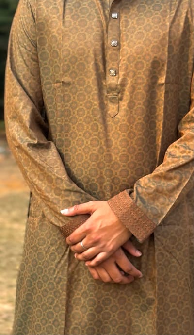 Royal Olive Golden Printed Panjabi - Image 3