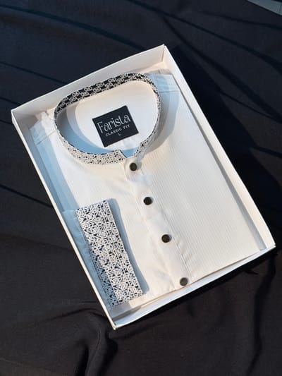 Classic White Textured Stripe Panjabi - Image 1