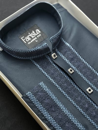 Mens Premium Blue Panjabi - Image 2