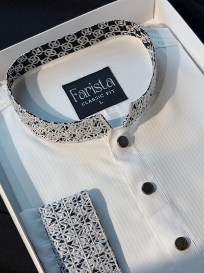 Classic White Textured Stripe Panjabi - Image 2