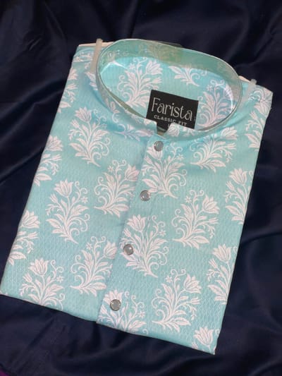 Sky Blue Printed Panjabi - Image 1