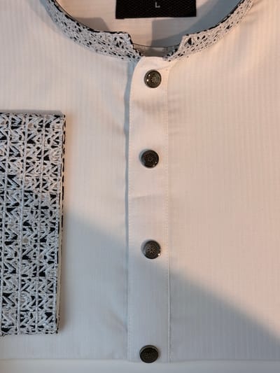 Classic White Textured Stripe Panjabi - Image 3