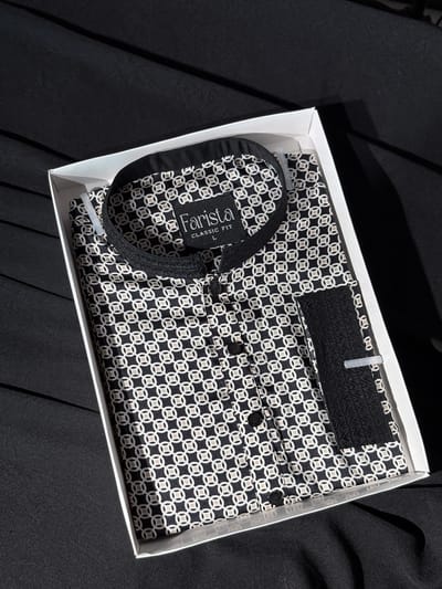 Black and White Print Panjabi - Image 1