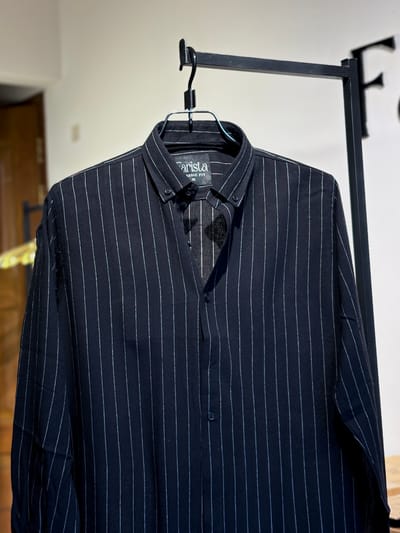 Jet black striped men’s shirt - Image 2