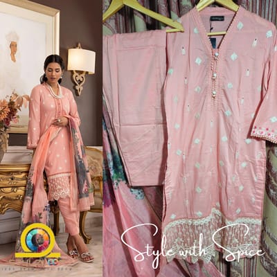 3 Piece Stitched Embroidered Elegant Lawn Collection | Regalia-Pink (Imported from Pakistan) - Image 3