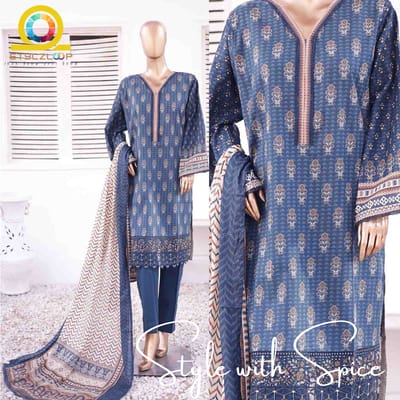 3 PC printed stitched suits with daman organza cutwork | Bin Saeed Pakistan - Image 1