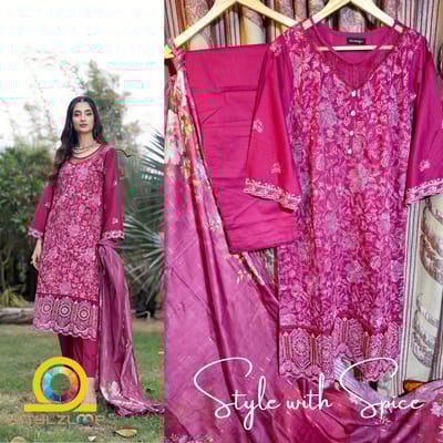 3 Piece Stitched Elegant Lawn Collection | Regalia- Maroon (Imported from Pakistan) - Image 2