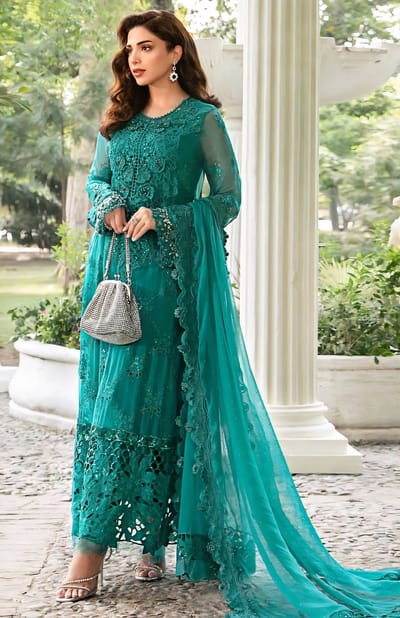 Maria B Embroidered Chiffon Suit Unstitched 3 Piece - Formal Collection - Image 3
