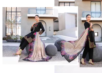 3 piece Luxurious-Embroidered Collection by Tawakkal - Black - Image 7