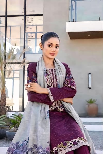 3 piece Luxurious-Embroidered Collection by Tawakkal - Purple - Image 5