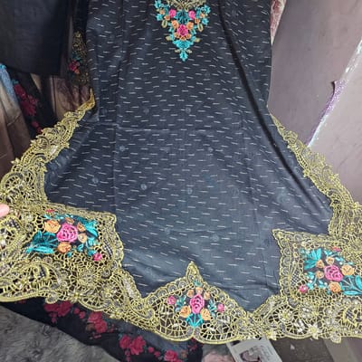 3 piece Luxurious-Embroidered Collection by Tawakkal - Black - Image 4