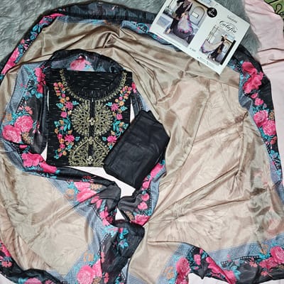 3 piece Luxurious-Embroidered Collection by Tawakkal - Black - Image 5