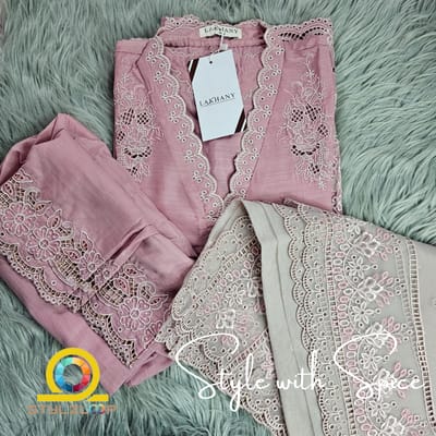 3 Piece Ready to wear Raw Silk Embroidered | Lakhany-Pink (Imported form Pakistan) - Image 4