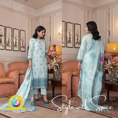 3 Piece Stitched Elegant Lawn Pret Embroidered| Regalia-Blue (Imported from Pakistan) - Image 3