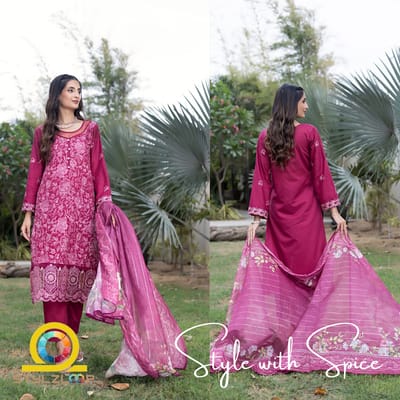3 Piece Stitched Elegant Lawn Collection | Regalia- Maroon (Imported from Pakistan) - Image 3