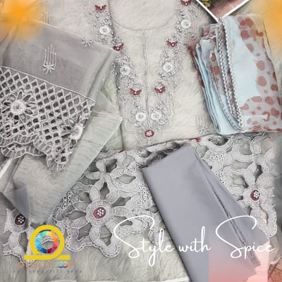 Azure Gray Organza Dress Party Wear Collection 3pc Unstitched - Image 2