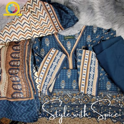 3 PC printed stitched suits with daman organza cutwork | Bin Saeed Pakistan - Image 2