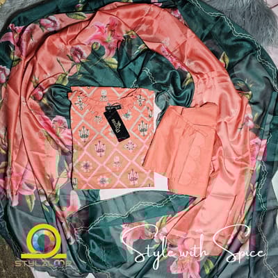 3 Piece BAHAR Stitched Elegant Lawn Collection | Regalia- ORANGE (Imported from Pakistan) - Image 4