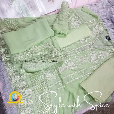 Cala Embroidered Chiffon By Tawakkal Semi-stitched- Green - Image 2