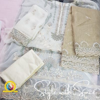 Cala Embroidered Chiffon By Tawakkal | Semi-stitched | White - Image 3