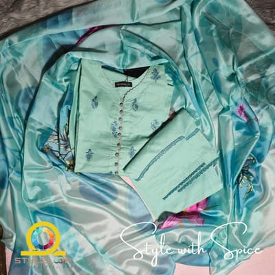 3 Piece Stitched Elegant Lawn Pret Embroidered| Regalia-Blue (Imported from Pakistan) - Image 4