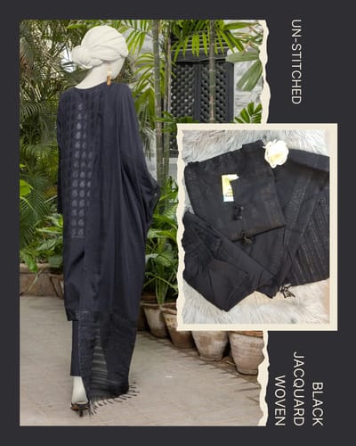 BLACK JACQUARD WOVEN UNSTITCHED 3PC | JLawn - Image 2